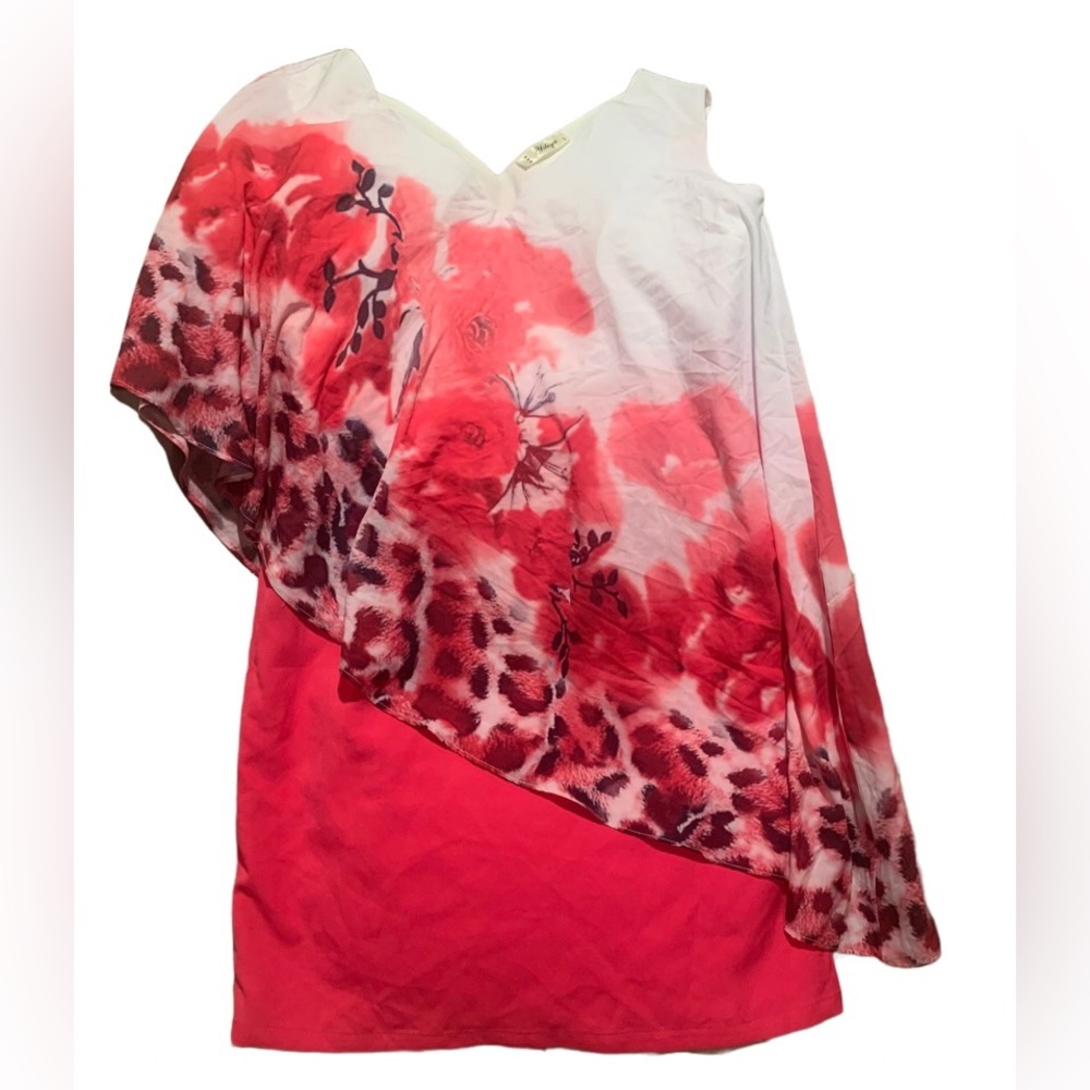 Cute Summer dress bright pink floral animal print flare sz L juniors